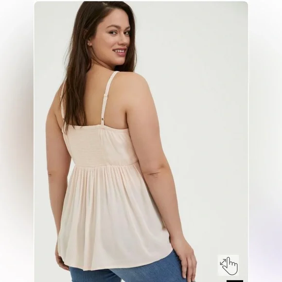 NWOT TORRID Light Pink Gauze n Crochet Button Babydoll Cami - Picture 2 of 11